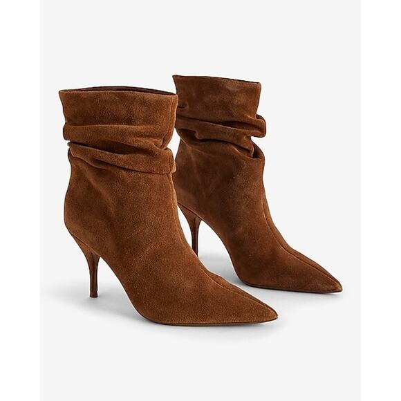 Brian Atwood x Express Suede Slouch Heeled Boots - Picture 1 of 8